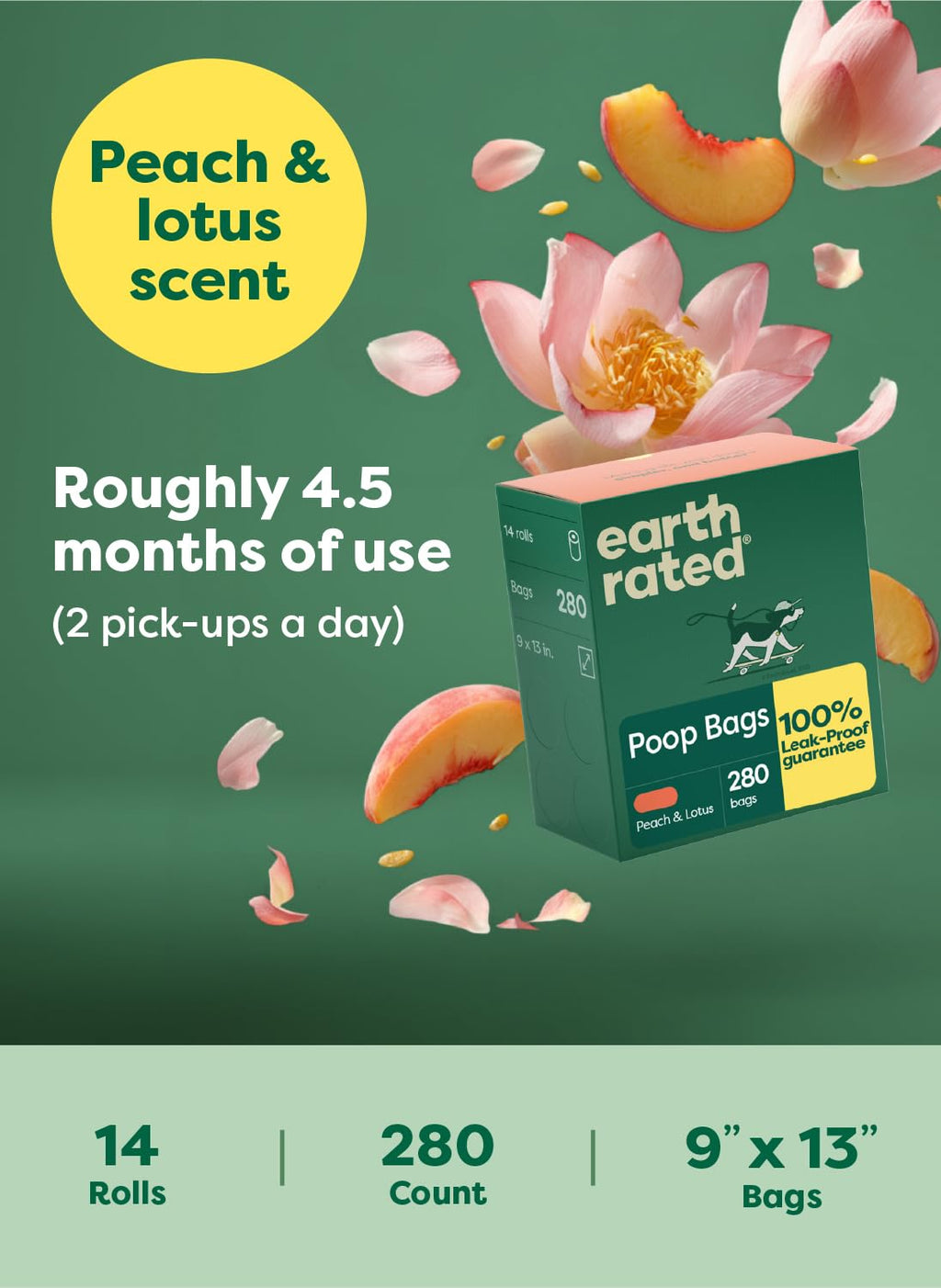 Earth Rated Dog Poop Bags on Refill Rolls, 270 Bags, Lavender