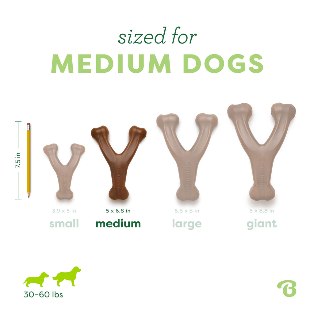 Benebone Wishbone Dog Chew Toy for Aggressive Chewers, Real Bacon, Medium