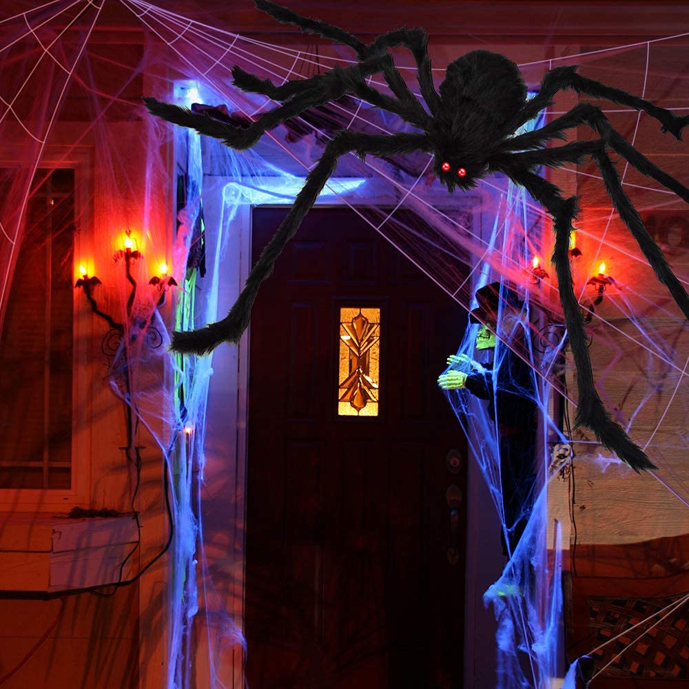 OCATO 200" Halloween Decorations Spider Web Lights Outdoor +59" Fake Spider