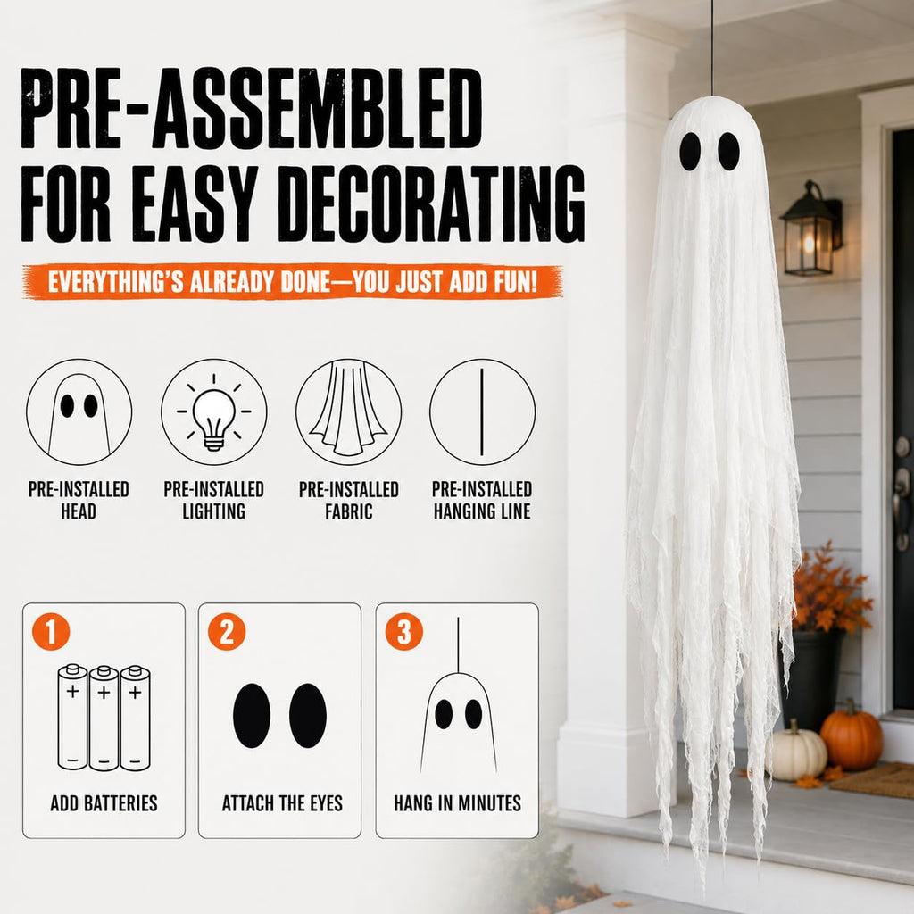 2 Pack 5 Ft Large Light Up Ghost Decor - Halloween Decorations Outdoor