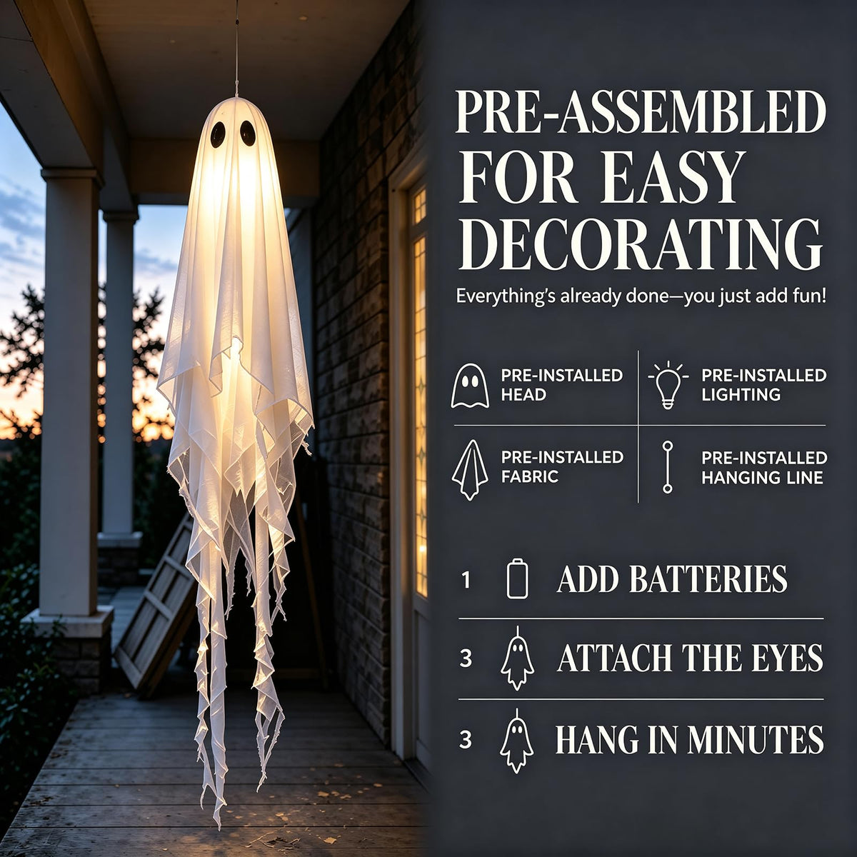 2 Pack 5 Ft Large Light Up Ghost Decor - Halloween Decorations Outdoor