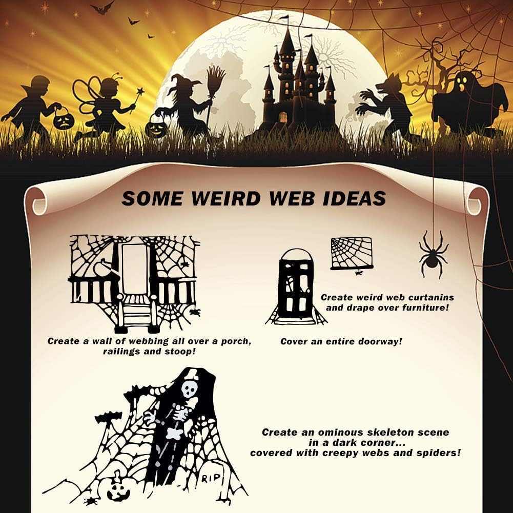 300 sqft Spider Webs Halloween Decorations Bonus with 10 Fake Spiders, Super Stretch Cobwebs for Halloween Indoor and Outdoor Party Supplies
