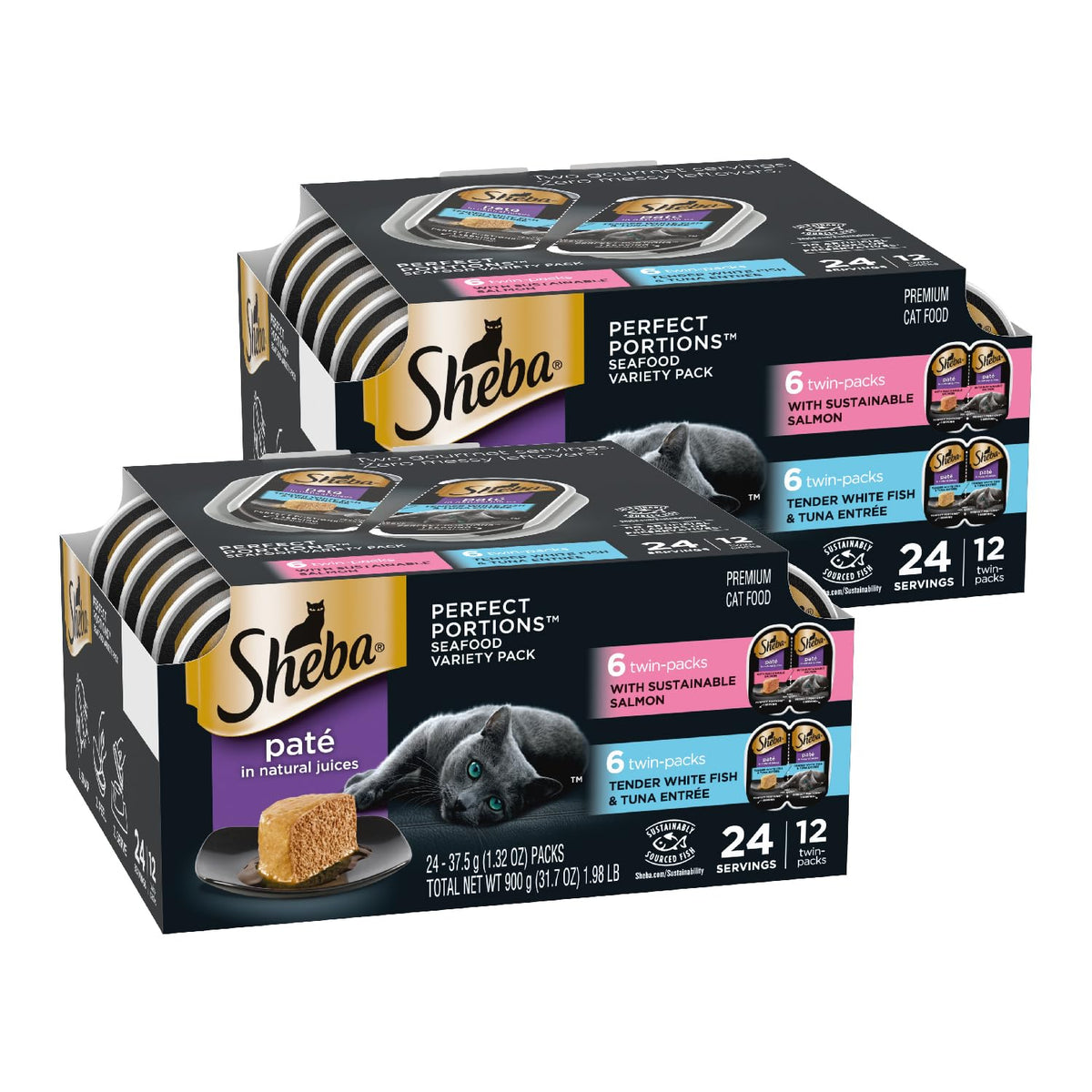 Sheba Perfect Portions Pate Wet Cat Food, Seafood Variety, 2.6 oz, 24 ct