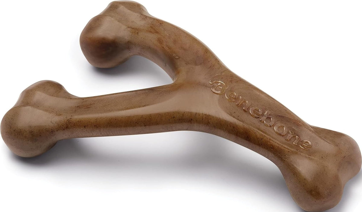 Benebone Wishbone Dog Chew Toy for Aggressive Chewers, Real Bacon, Medium