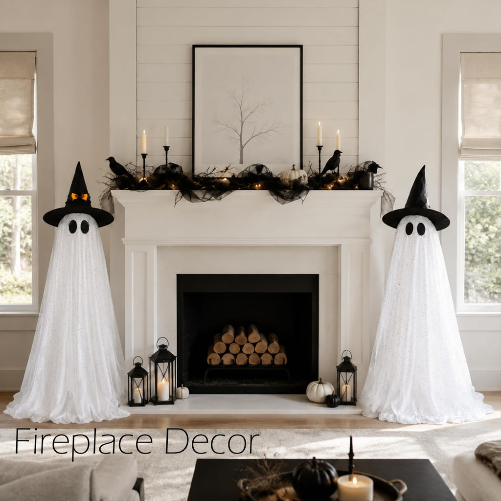 AYGXU 2pcs Halloween Decorations Indoor,Ghost Decor with String Lights Remote Control,Halloween Party Decorations,Spooky Ghost Light for Home Table Room Kitchen Office