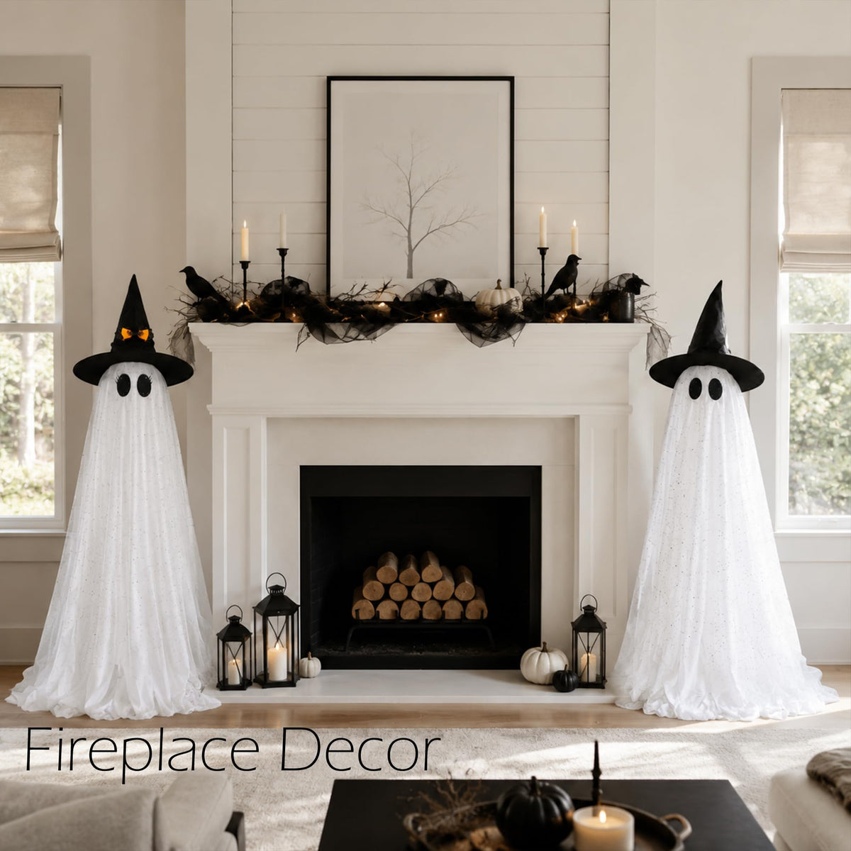 AYGXU 2pcs Halloween Decorations Indoor,Ghost Decor with String Lights Remote Control,Halloween Party Decorations,Spooky Ghost Light for Home Table Room Kitchen Office