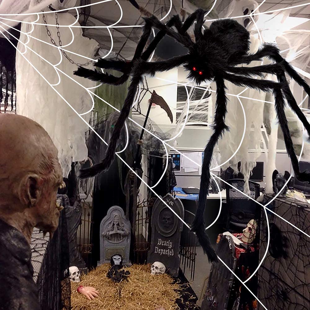 OCATO 200" Halloween Decorations Spider Web Lights Outdoor +59" Fake Spider
