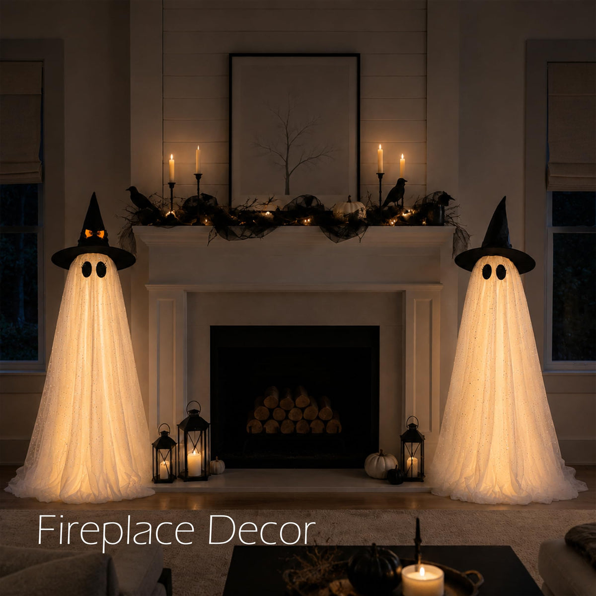 AYGXU 2pcs Halloween Decorations Indoor,Ghost Decor with String Lights Remote Control,Halloween Party Decorations,Spooky Ghost Light for Home Table Room Kitchen Office