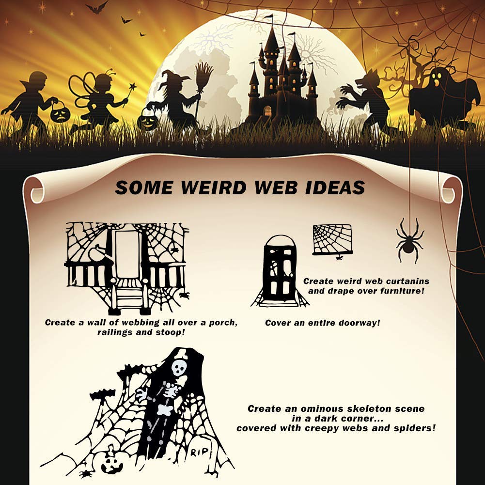 300 sqft Spider Webs Halloween Decorations Bonus with 10 Fake Spiders, Super Stretch Cobwebs for Halloween Indoor and Outdoor Party Supplies