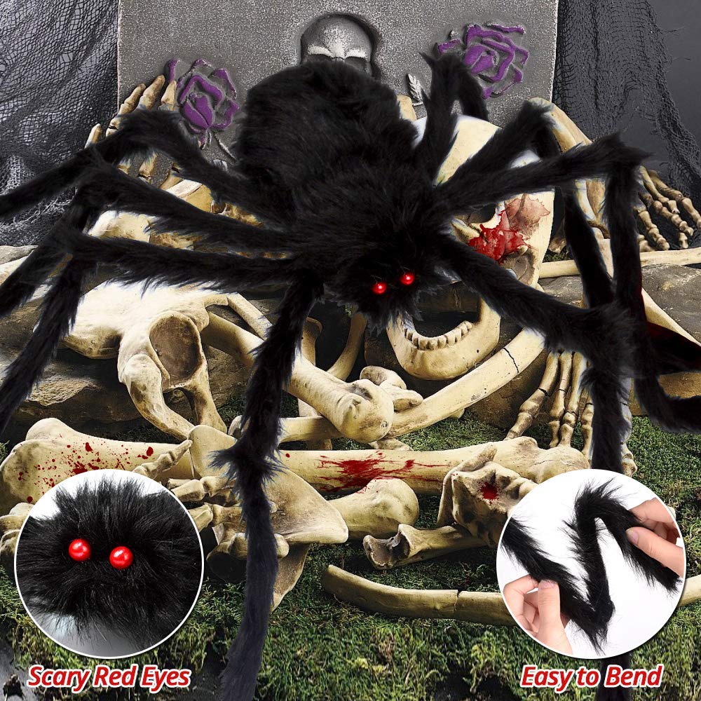 OCATO 200" Halloween Decorations Spider Web Lights Outdoor +59" Fake Spider