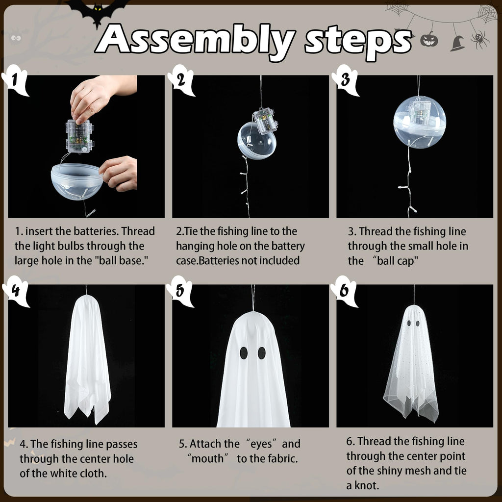 AYGXU 2pcs Halloween Decorations Indoor,Ghost Decor with String Lights Remote Control,Halloween Party Decorations,Spooky Ghost Light for Home Table Room Kitchen Office