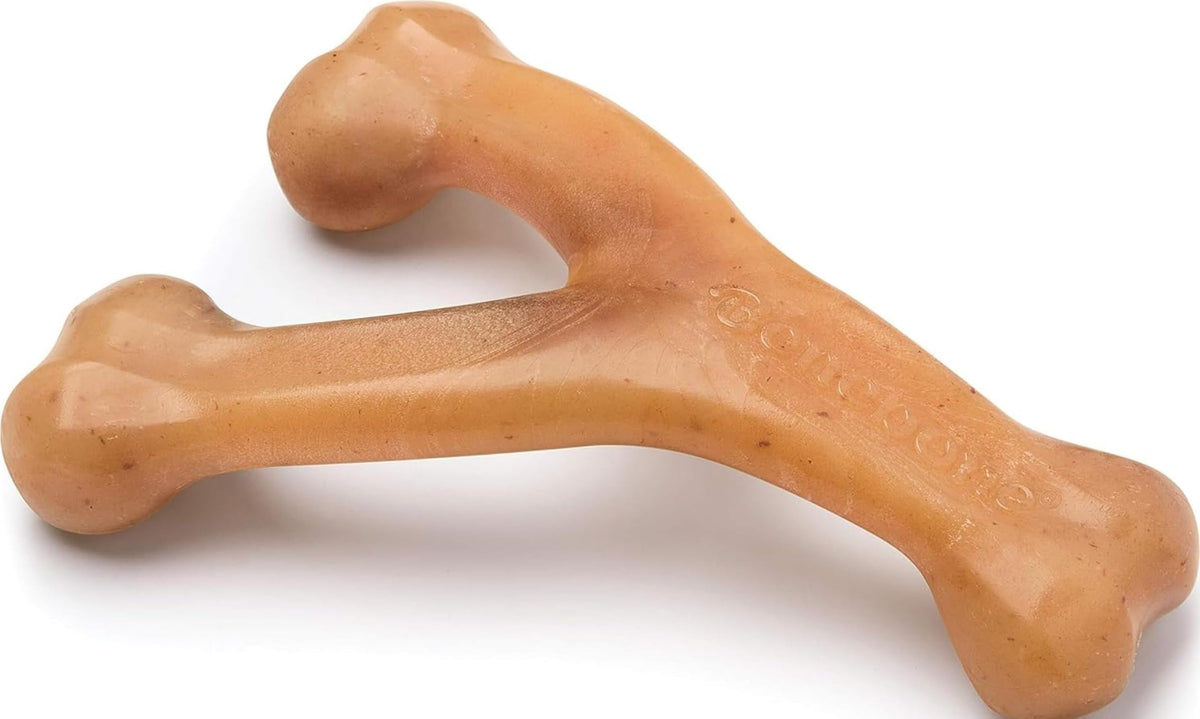 Benebone Wishbone Dog Chew Toy for Aggressive Chewers, Real Bacon, Medium