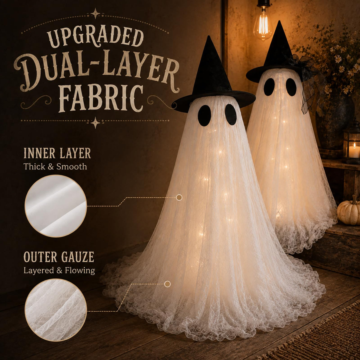 2 Pack 5 Ft Large Light Up Ghost Decor - Halloween Decorations Outdoor
