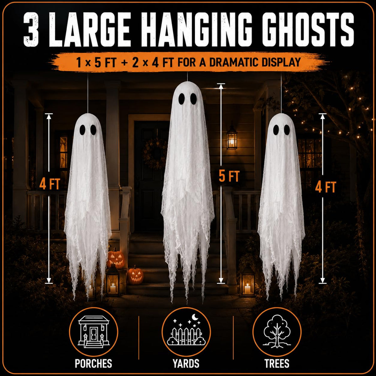 2 Pack 5 Ft Large Light Up Ghost Decor - Halloween Decorations Outdoor