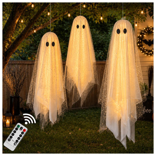 AYGXU 2pcs Halloween Decorations Indoor,Ghost Decor with String Lights Remote Control,Halloween Party Decorations,Spooky Ghost Light for Home Table Room Kitchen Office