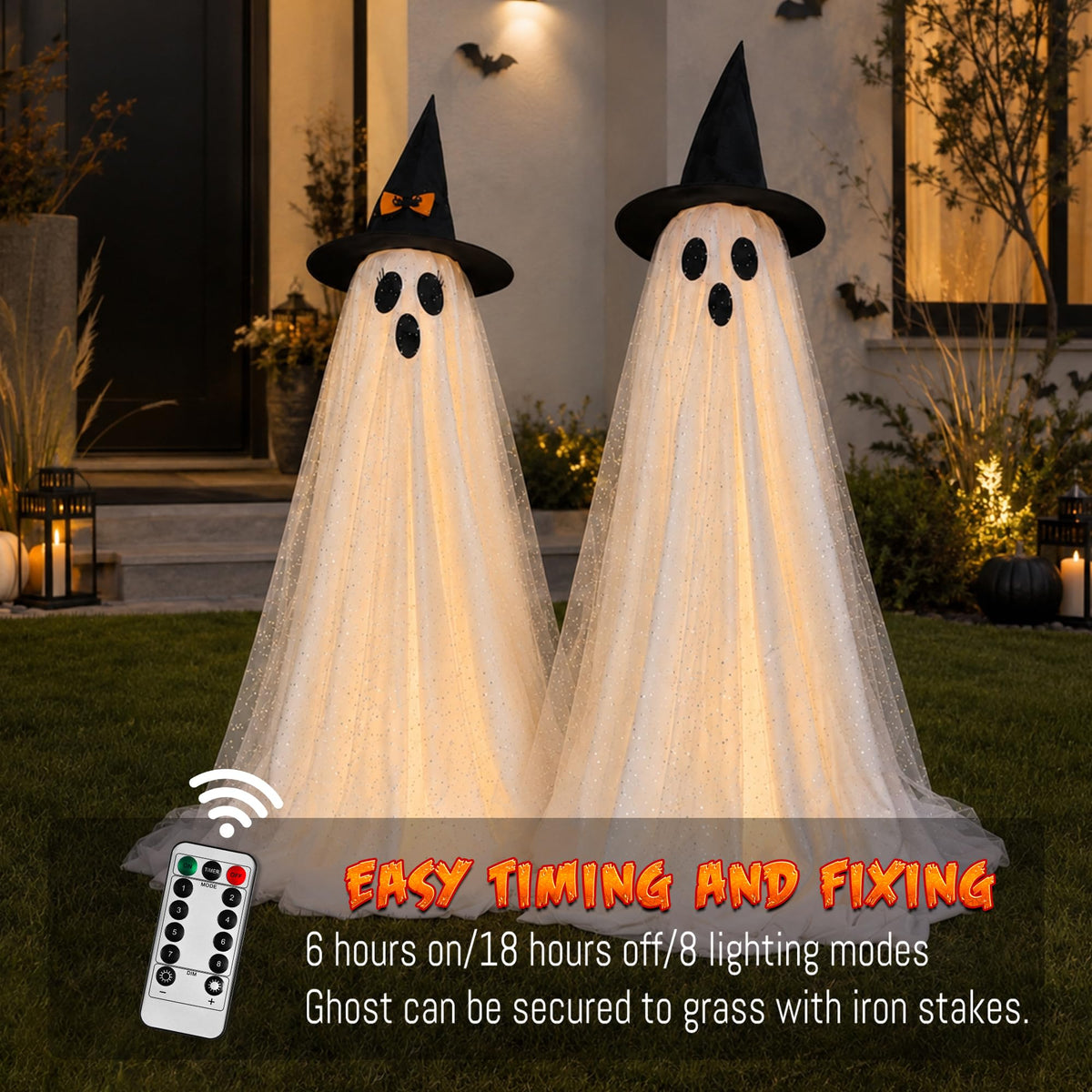 AYGXU 2pcs Halloween Decorations Indoor,Ghost Decor with String Lights Remote Control,Halloween Party Decorations,Spooky Ghost Light for Home Table Room Kitchen Office