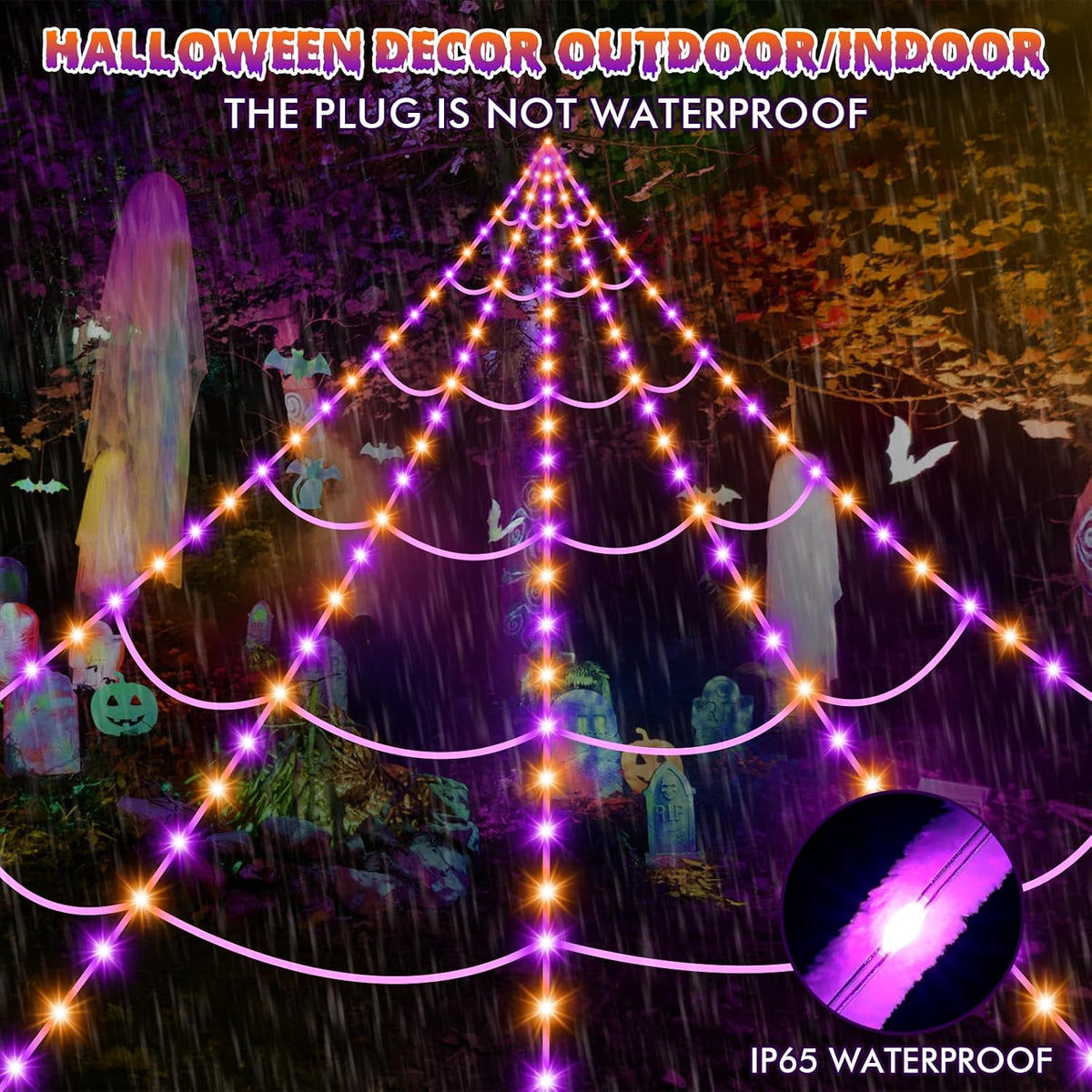 OCATO 200" Halloween Decorations Spider Web Lights Outdoor +59" Fake Spider