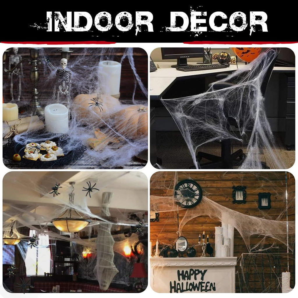 300 sqft Spider Webs Halloween Decorations Bonus with 10 Fake Spiders, Super Stretch Cobwebs for Halloween Indoor and Outdoor Party Supplies