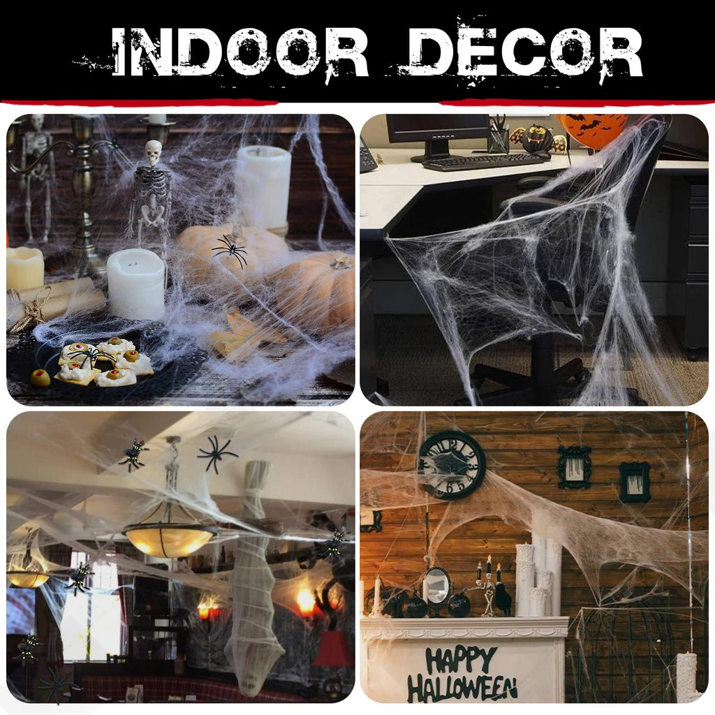 300 sqft Spider Webs Halloween Decorations Bonus with 10 Fake Spiders, Super Stretch Cobwebs for Halloween Indoor and Outdoor Party Supplies