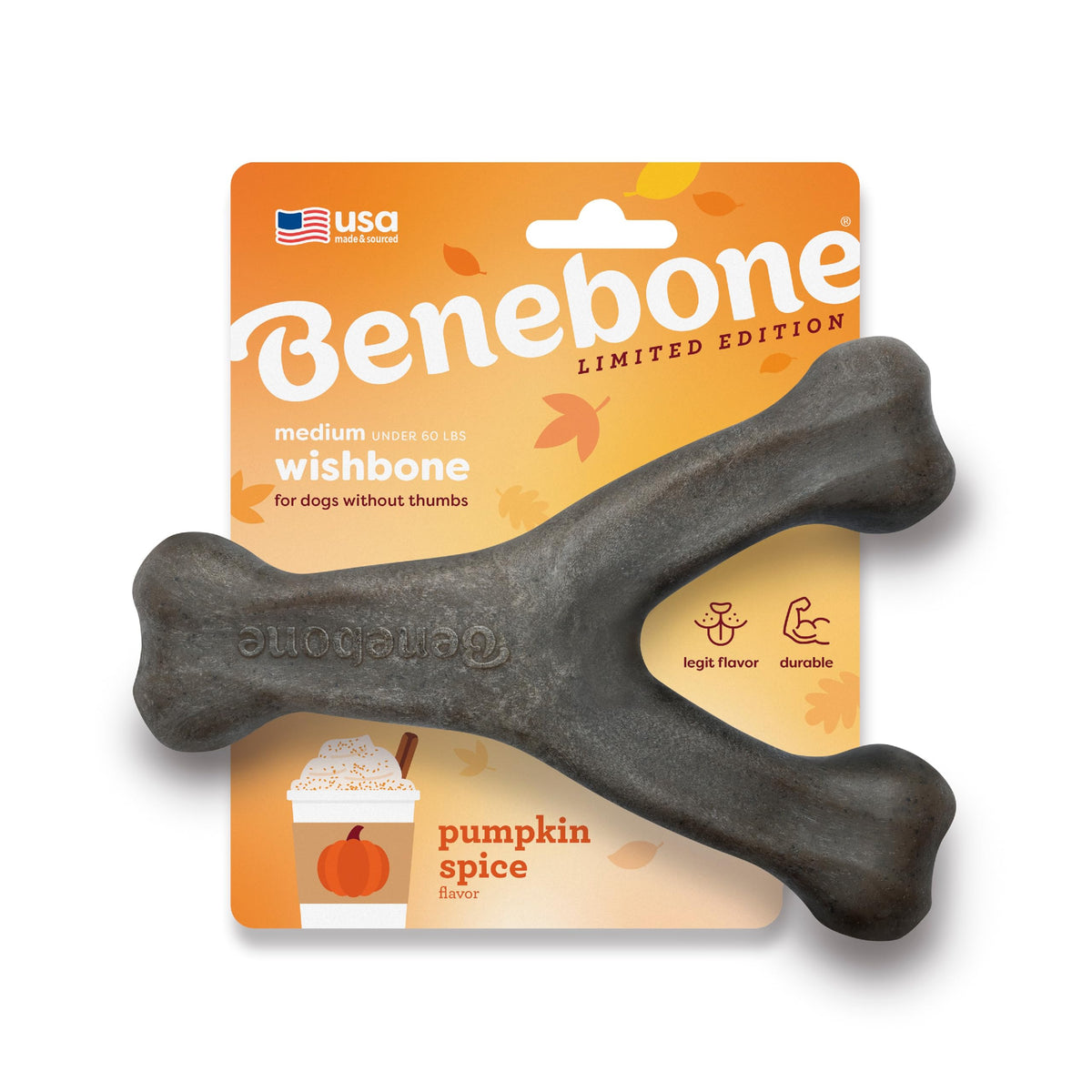 Benebone Wishbone Dog Chew Toy for Aggressive Chewers, Real Bacon, Medium