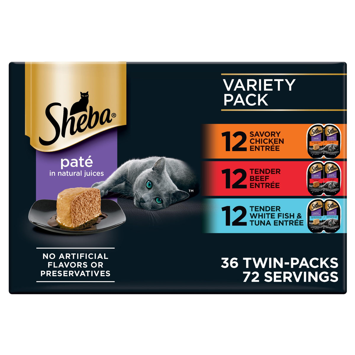 Sheba Perfect Portions Pate Wet Cat Food, Seafood Variety, 2.6 oz, 24 ct