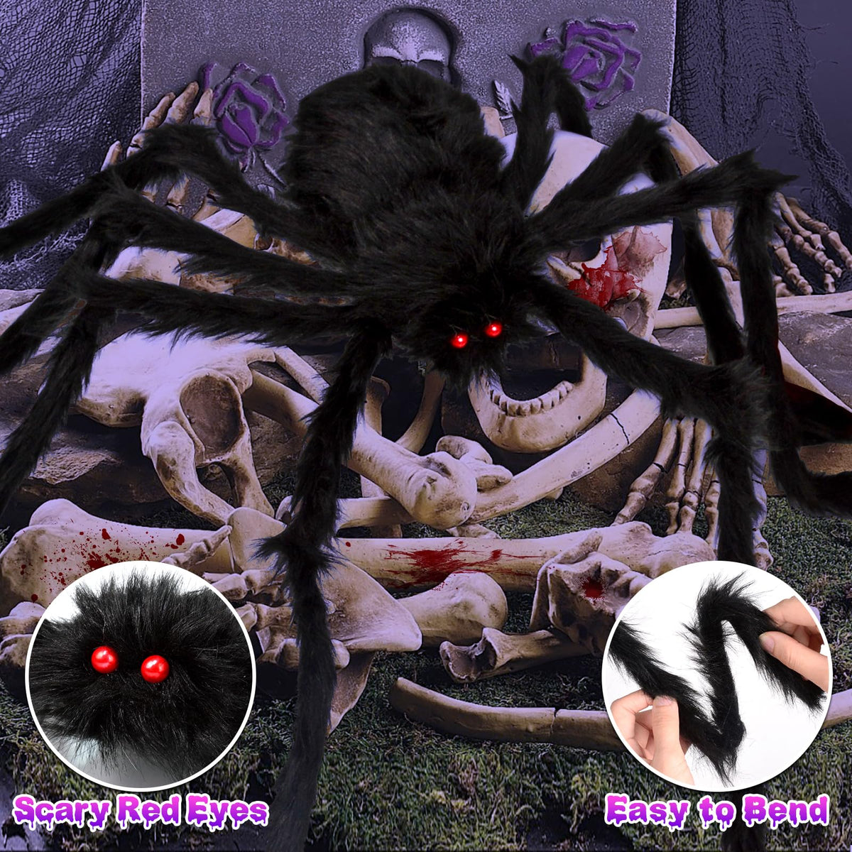 OCATO 200" Halloween Decorations Spider Web Lights Outdoor +59" Fake Spider