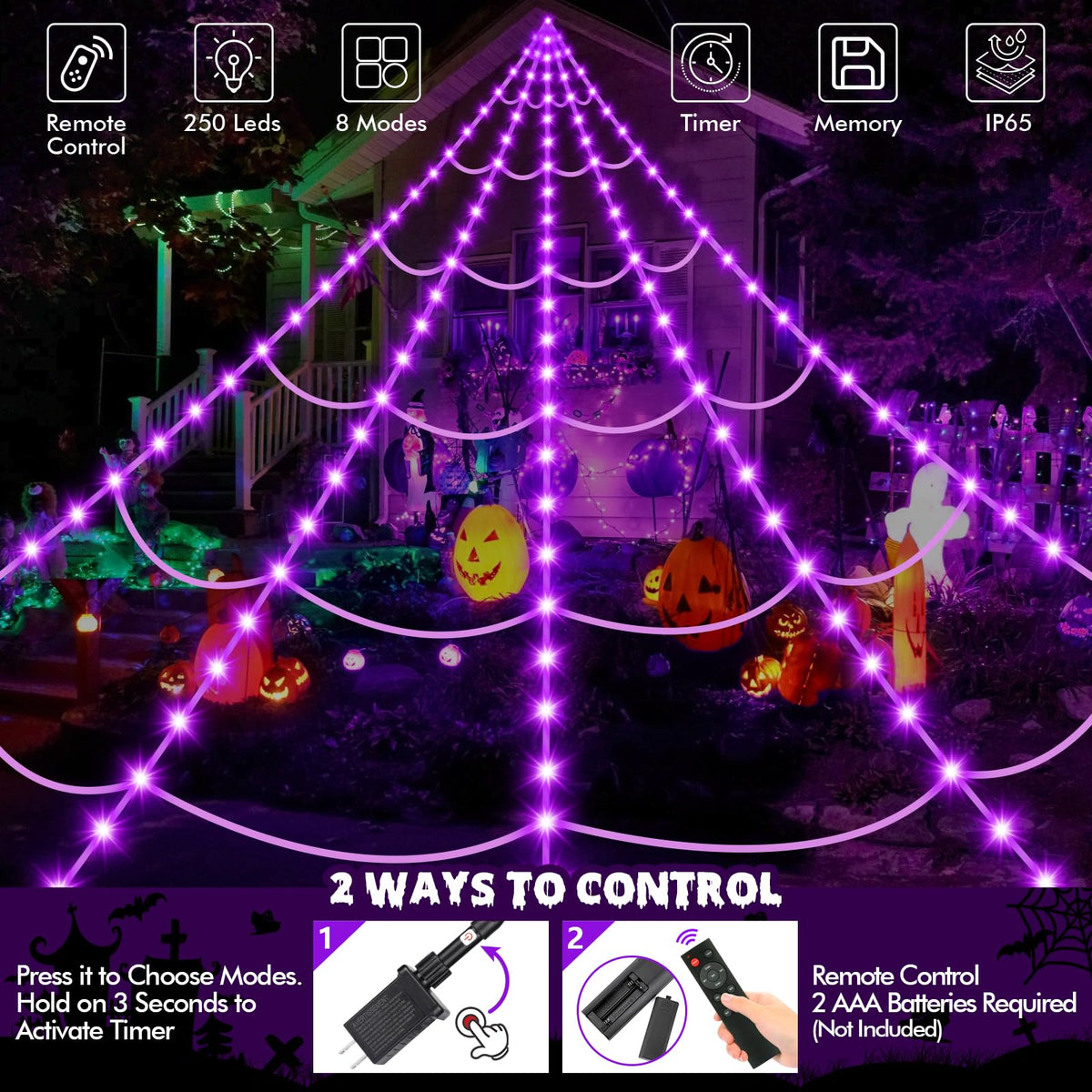 OCATO 200" Halloween Decorations Spider Web Lights Outdoor +59" Fake Spider