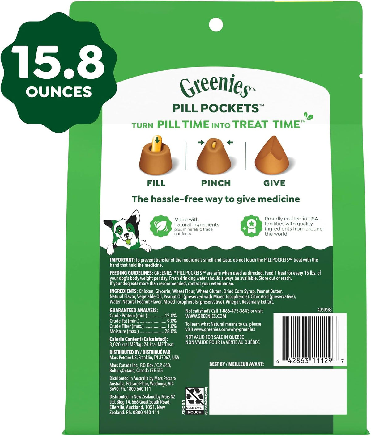 Greenies Pill Pockets Large Size Dog Treats, Peanut Butter, 15.8 oz