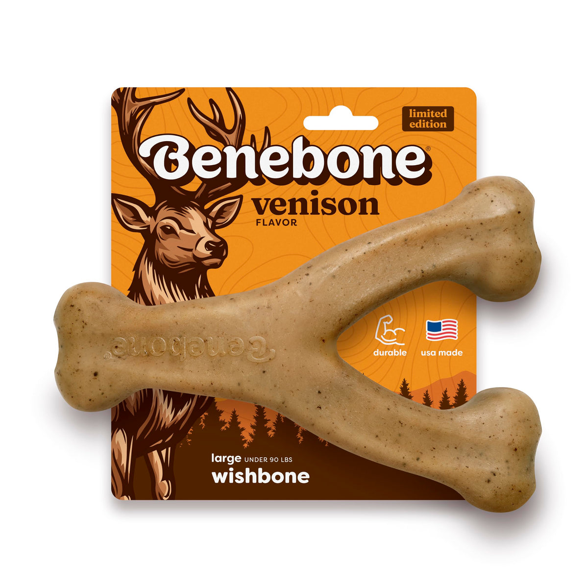 Benebone Wishbone Dog Chew Toy for Aggressive Chewers, Real Bacon, Medium
