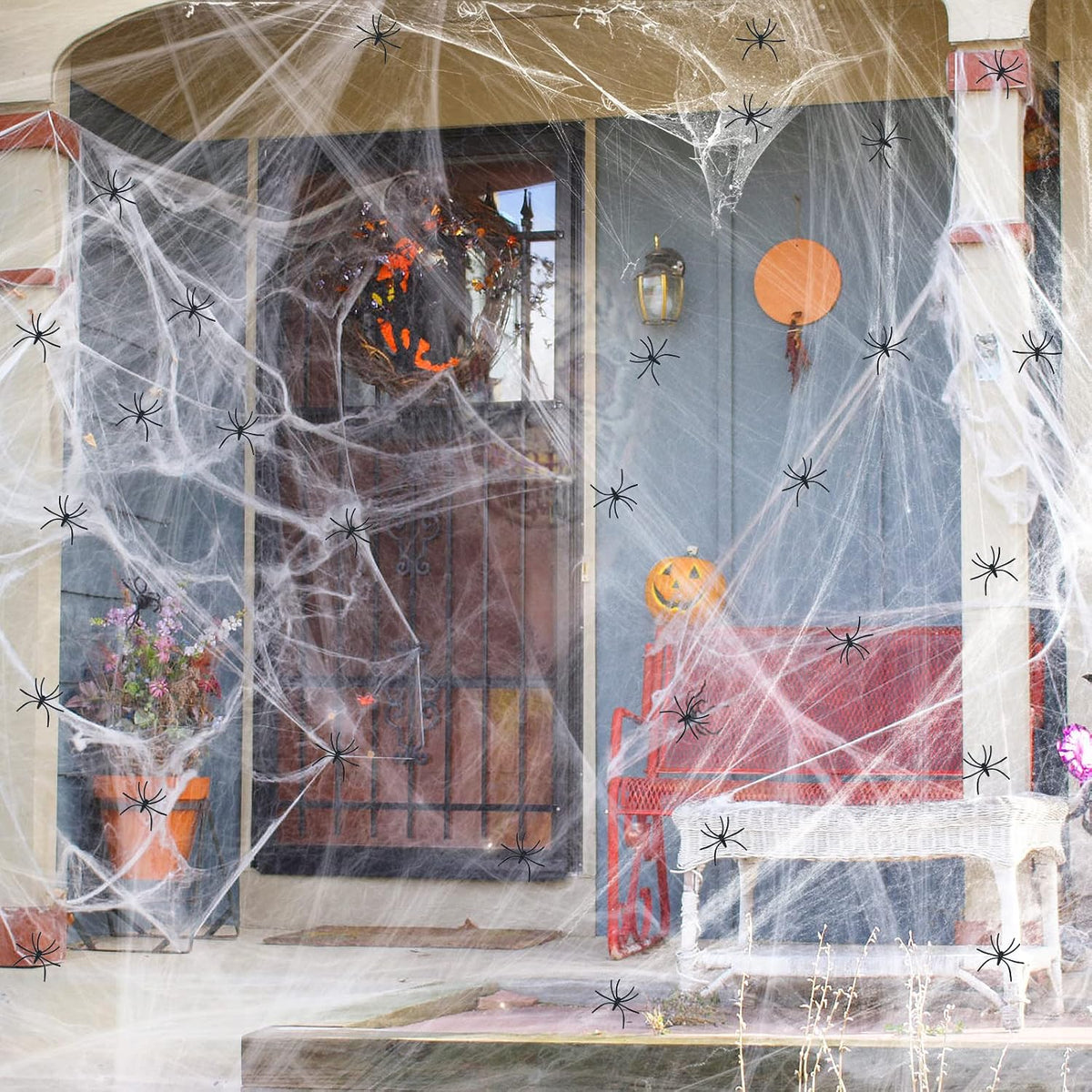 300 sqft Spider Webs Halloween Decorations Bonus with 10 Fake Spiders, Super Stretch Cobwebs for Halloween Indoor and Outdoor Party Supplies