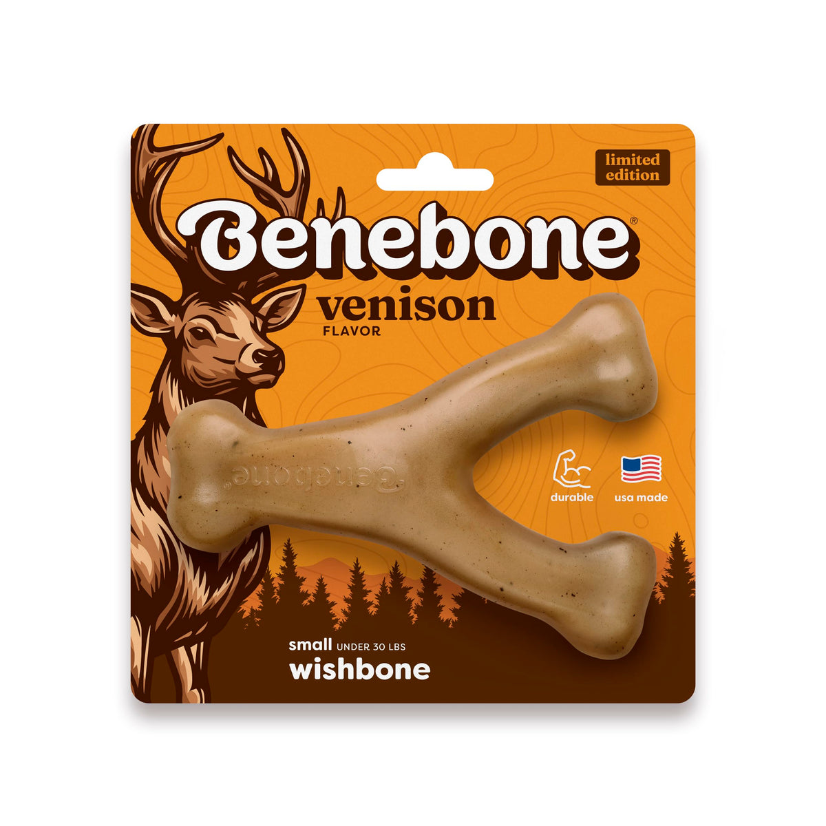 Benebone Wishbone Dog Chew Toy for Aggressive Chewers, Real Bacon, Medium