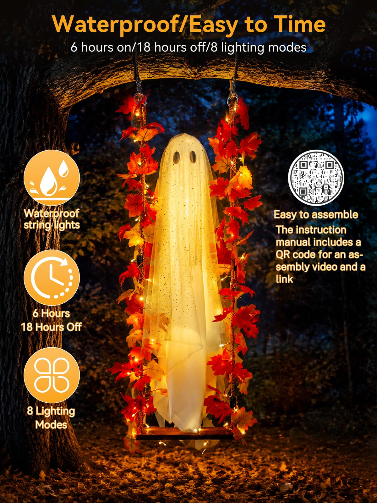 AYGXU 2pcs Halloween Decorations Indoor,Ghost Decor with String Lights Remote Control,Halloween Party Decorations,Spooky Ghost Light for Home Table Room Kitchen Office