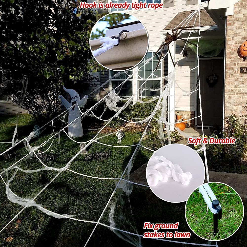 OCATO 200" Halloween Decorations Spider Web Lights Outdoor +59" Fake Spider