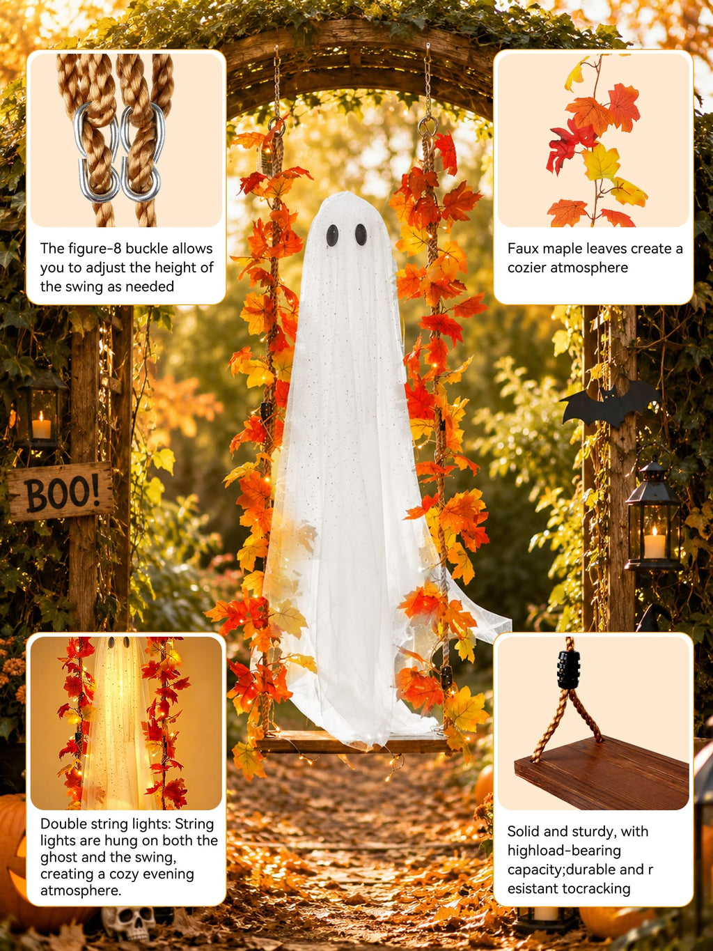 AYGXU 2pcs Halloween Decorations Indoor,Ghost Decor with String Lights Remote Control,Halloween Party Decorations,Spooky Ghost Light for Home Table Room Kitchen Office