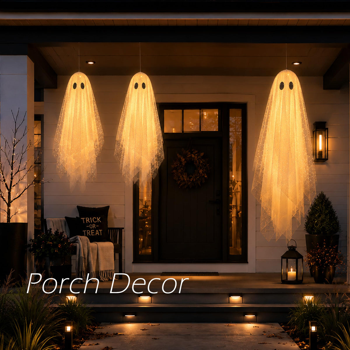 AYGXU 2pcs Halloween Decorations Indoor,Ghost Decor with String Lights Remote Control,Halloween Party Decorations,Spooky Ghost Light for Home Table Room Kitchen Office