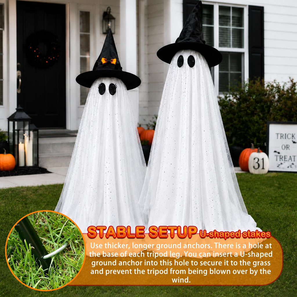 AYGXU 2pcs Halloween Decorations Indoor,Ghost Decor with String Lights Remote Control,Halloween Party Decorations,Spooky Ghost Light for Home Table Room Kitchen Office