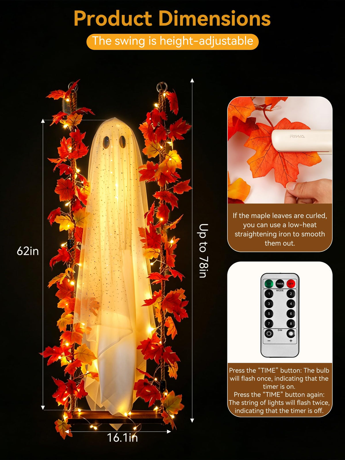 AYGXU 2pcs Halloween Decorations Indoor,Ghost Decor with String Lights Remote Control,Halloween Party Decorations,Spooky Ghost Light for Home Table Room Kitchen Office