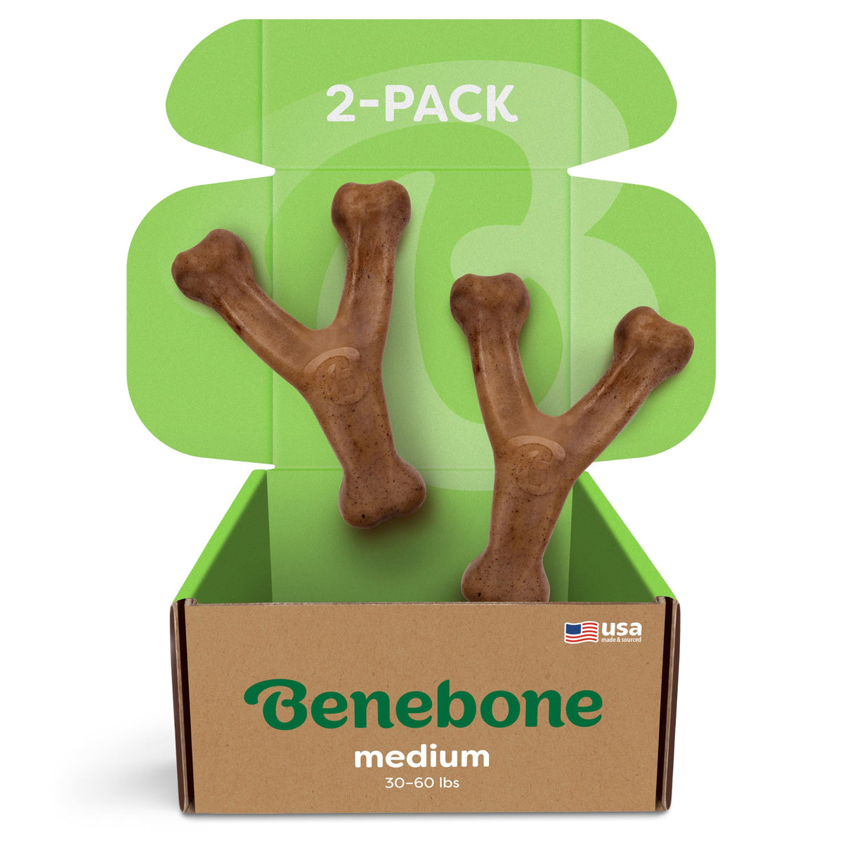 Benebone Wishbone Dog Chew Toy for Aggressive Chewers, Real Bacon, Medium