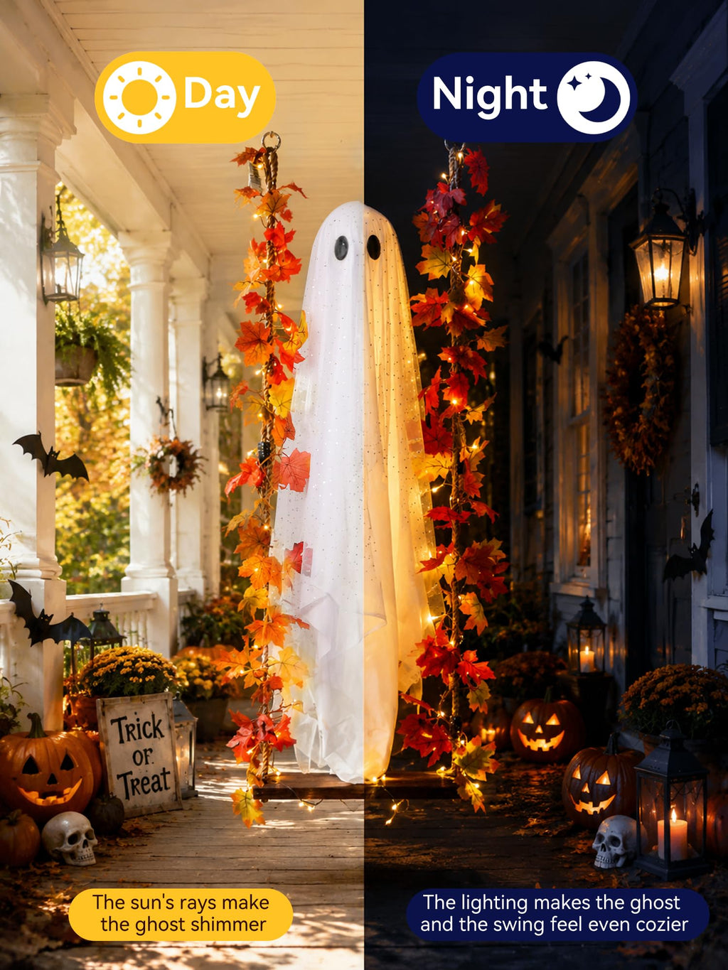 AYGXU 2pcs Halloween Decorations Indoor,Ghost Decor with String Lights Remote Control,Halloween Party Decorations,Spooky Ghost Light for Home Table Room Kitchen Office