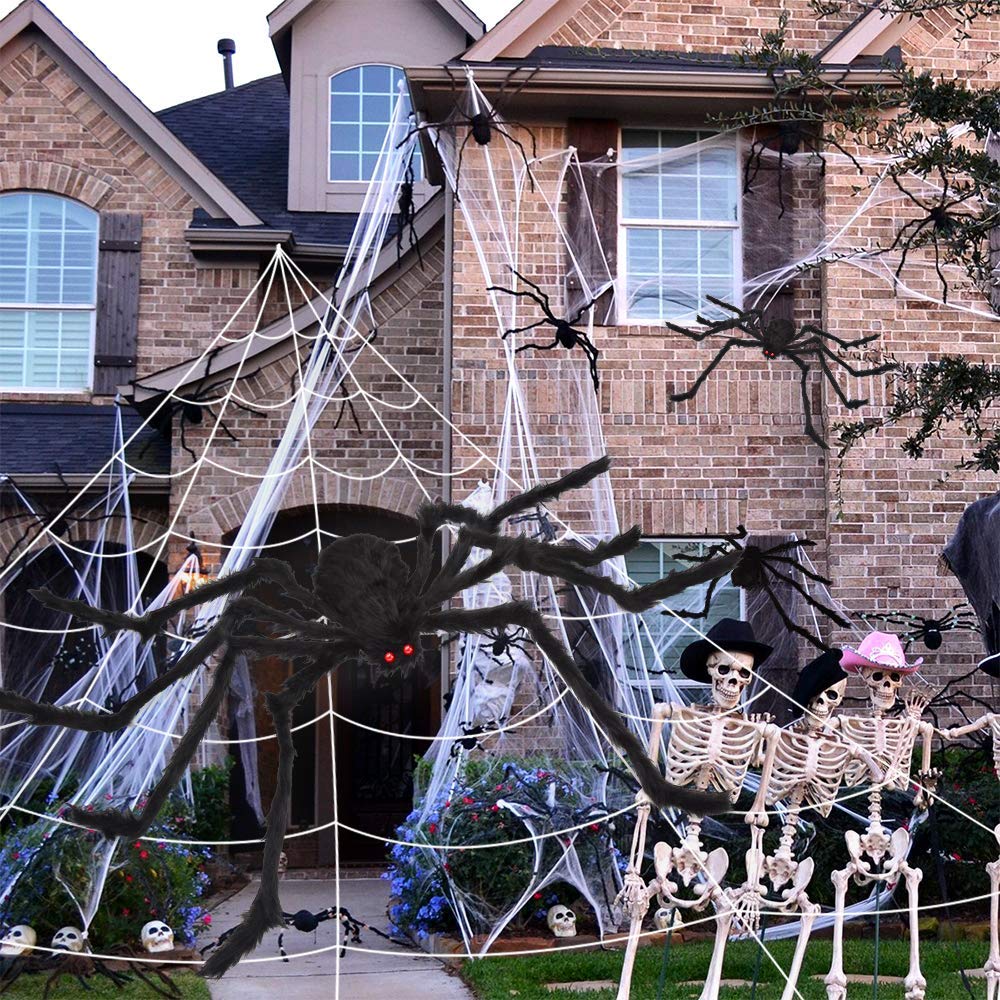 OCATO 200" Halloween Decorations Spider Web Lights Outdoor +59" Fake Spider