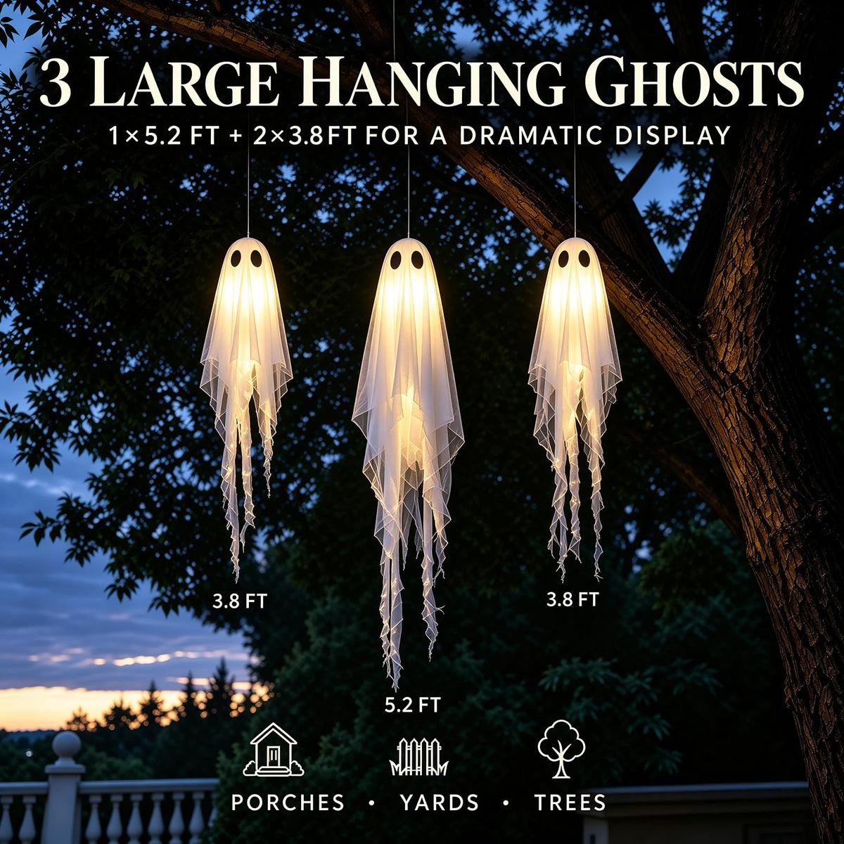 2 Pack 5 Ft Large Light Up Ghost Decor - Halloween Decorations Outdoor