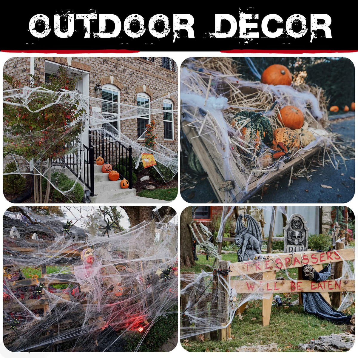 300 sqft Spider Webs Halloween Decorations Bonus with 10 Fake Spiders, Super Stretch Cobwebs for Halloween Indoor and Outdoor Party Supplies