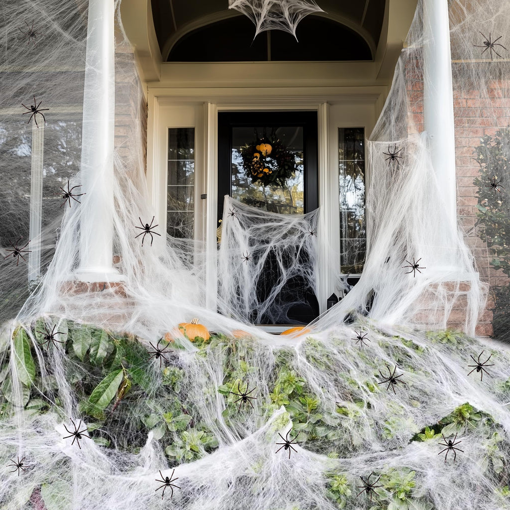 300 sqft Spider Webs Halloween Decorations Bonus with 10 Fake Spiders, Super Stretch Cobwebs for Halloween Indoor and Outdoor Party Supplies