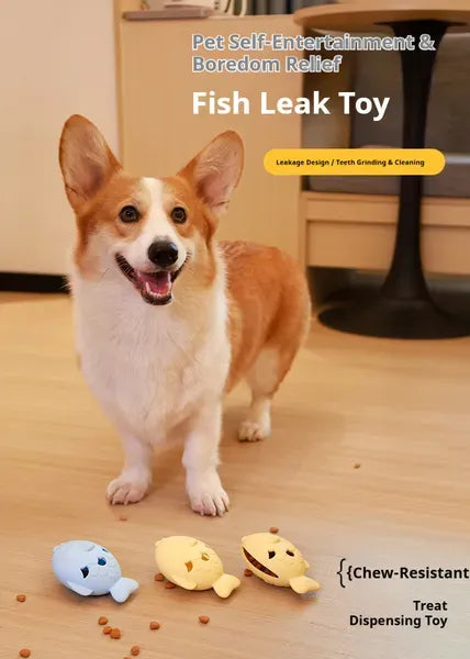 Blue fish-shaped silicone dog treat toy