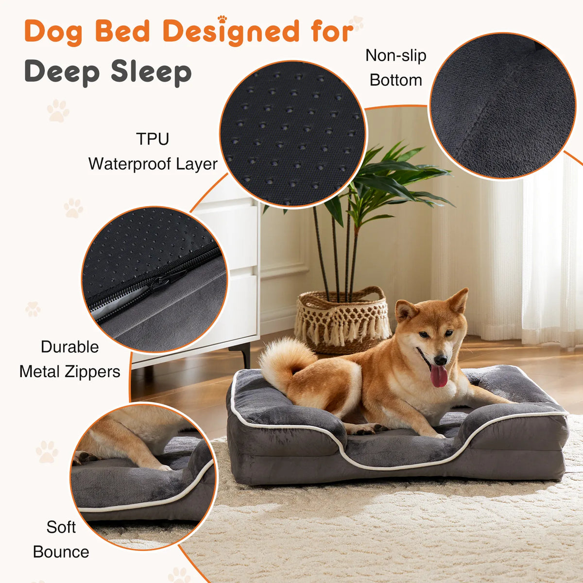 Memory foam pet bed detail view