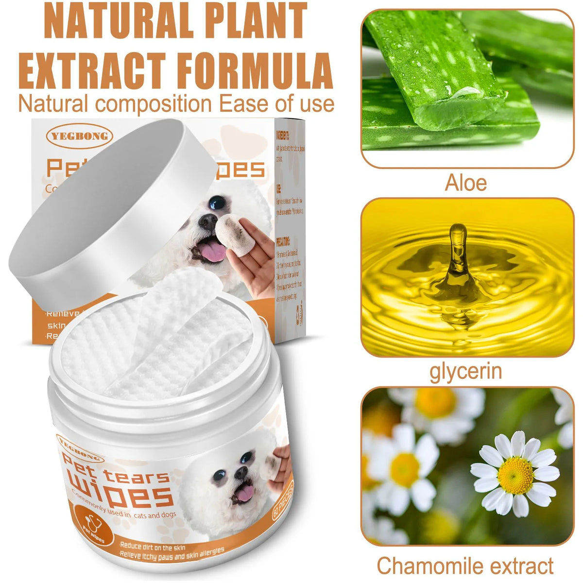 Tear stain removal wipes canister for dogs and cats